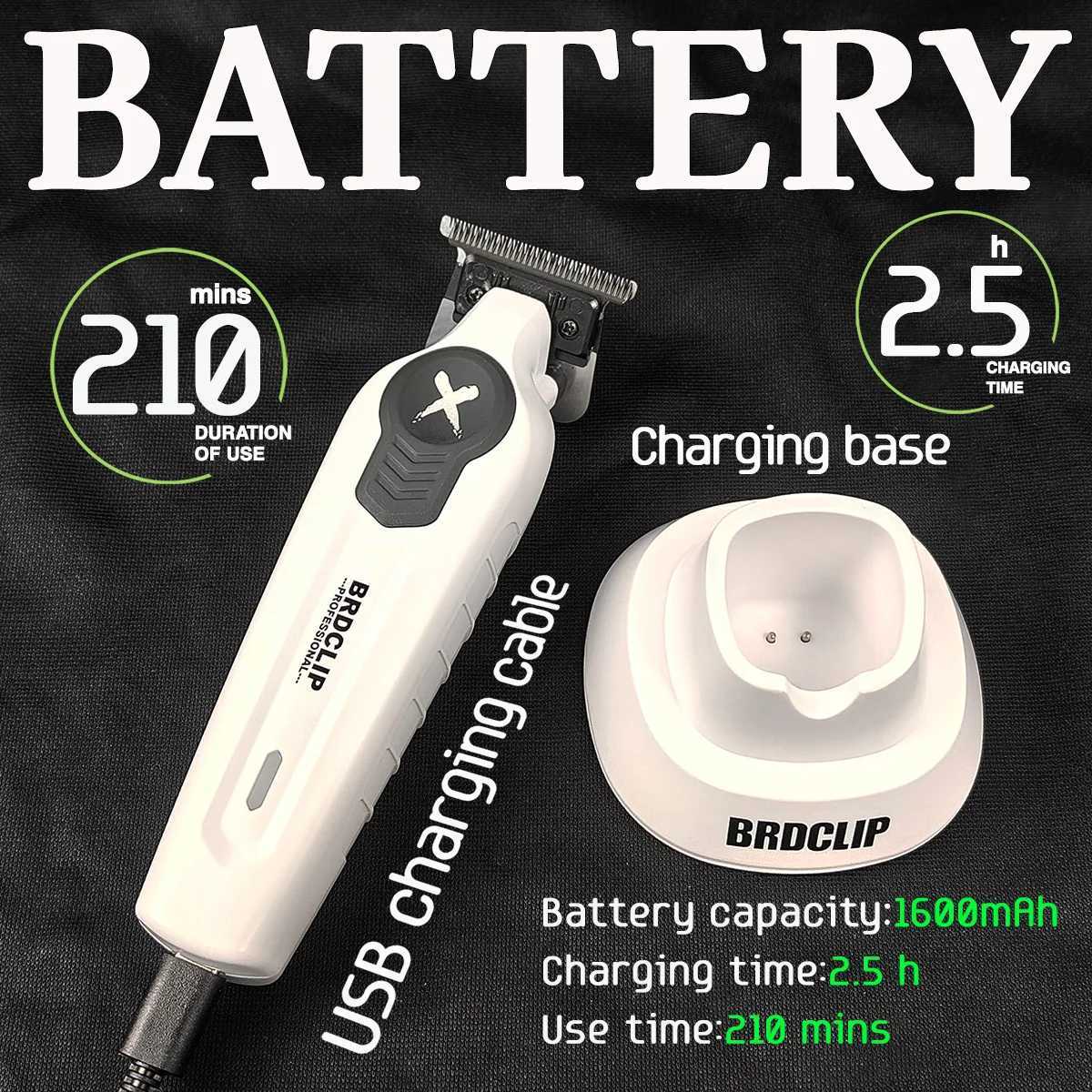 New Upgrade 7700RPM BRDCLIP FA1T White Professional Hair Trimmer Barber Gradient 1600mAh Electric Clipper with Charger StandXJ250624
