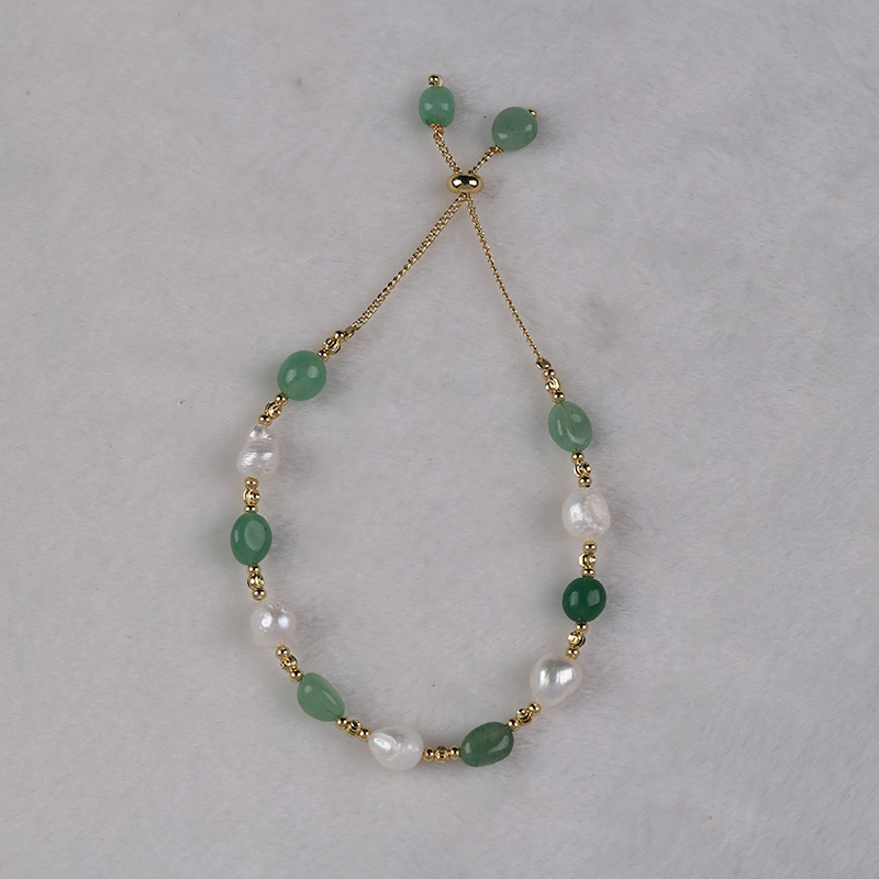 Natural Freshwater Pearl with Jade Bracelet - Clear Green Jade & Pure Natural Pearls, Adjustable Size
