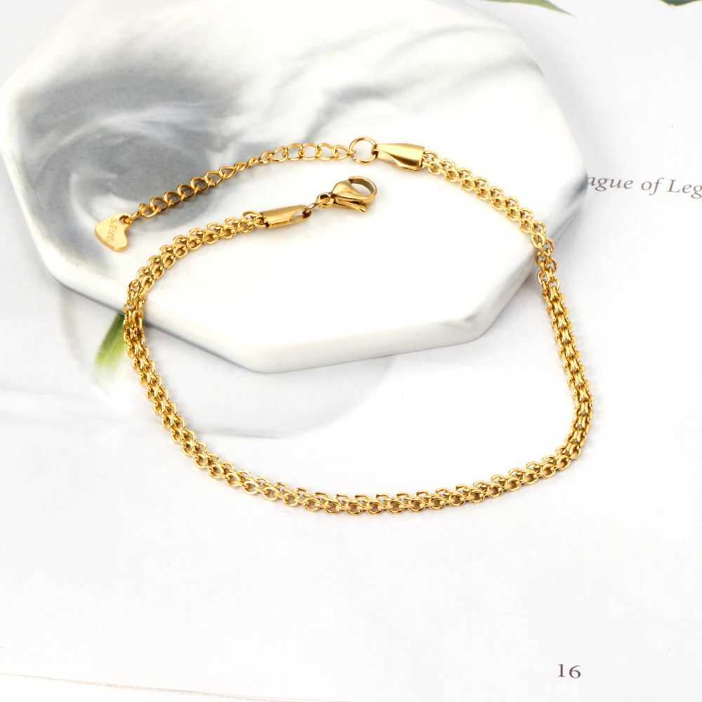 New Modern Womens Fashion Delicate Twist Chains Anklets Stainless Steel Gold Color Foot Bracelet Summer Beach Party Accessory U250624