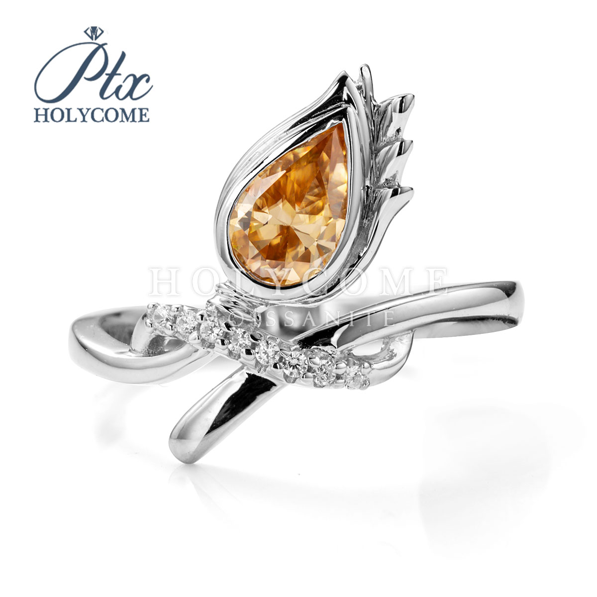 New Arrival Sterling Silver 925 Premium Jewelry Fashion Blossom Bow Ring with Champagne Color Flower Design Moissanite Diamond Ring for Women