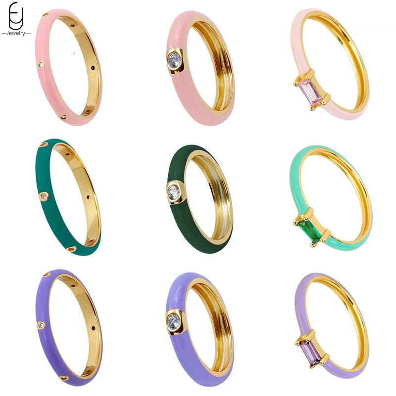 Colorful Enamel Summer 18K Gold Rings Shiny Rings Fashion Wedding Engagement Rings for Women Party Trend Jewelry 250624