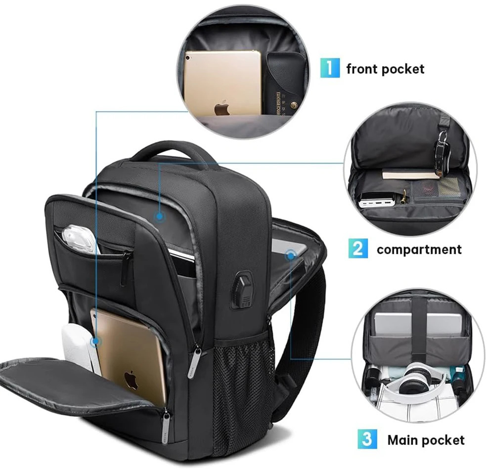 BANGE Travel Waterproof Backpack with USB Charging Port Fit 156 Inch Laptop Backpacks for Men and Women Teenager School Bags 250624