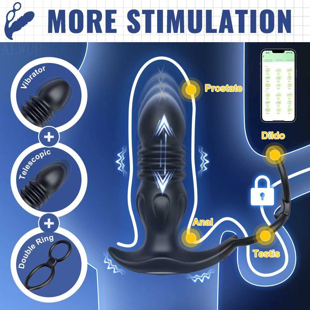 APP Control Thrusting Prostate Massager for Men Telescopic Anal Vibrator for Gay Butt Plug Cock Ring Adult Goods Sex Toy for Men W250624