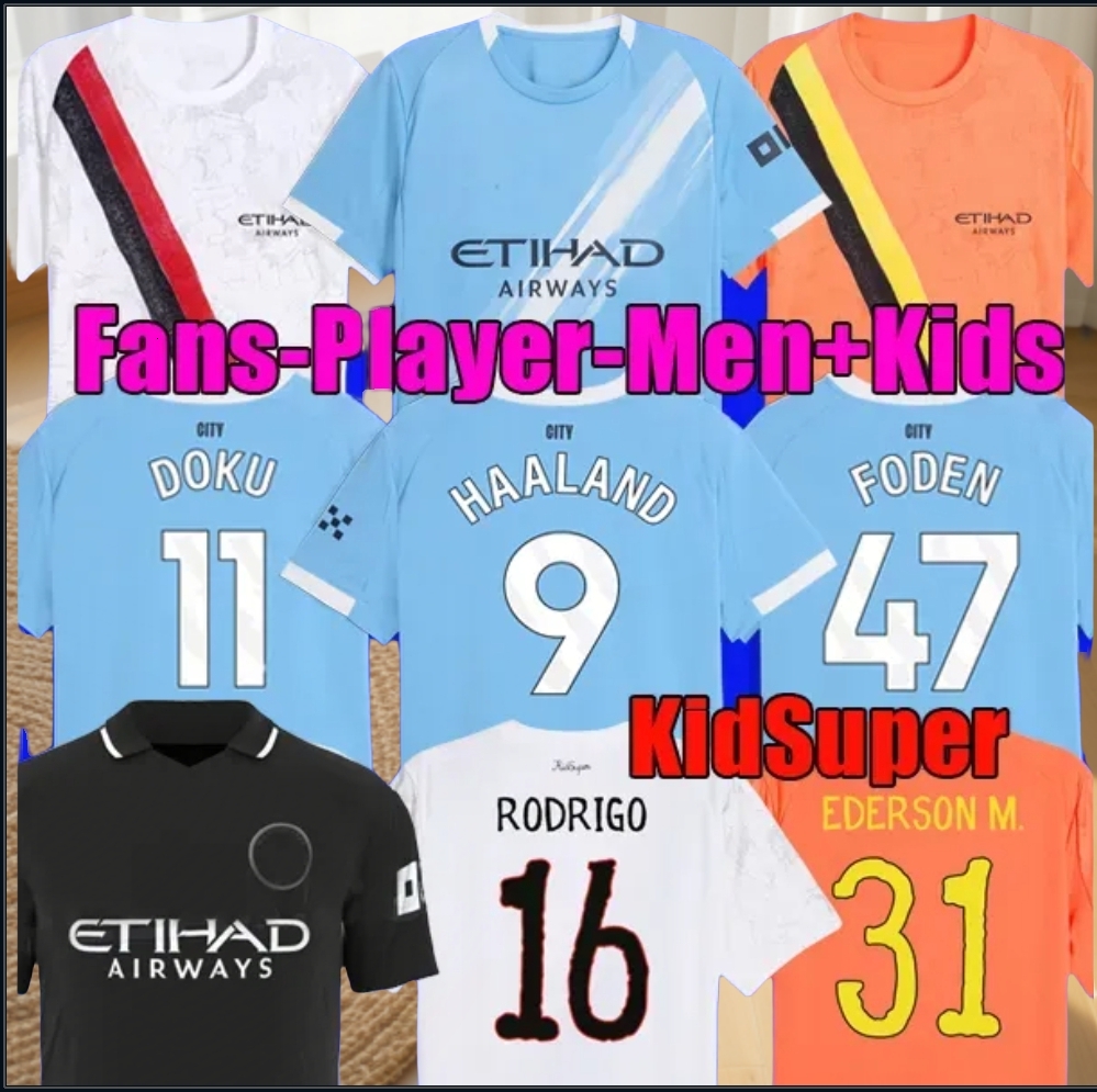 S-4XL 25 26 MAN CITYS SOCCER JERSEYs BERNARDO DOKU SILVA CITIES fans player DE BRUYNE GRELISH 2025 2026 football kit tops soccer shirt men kids kit sets