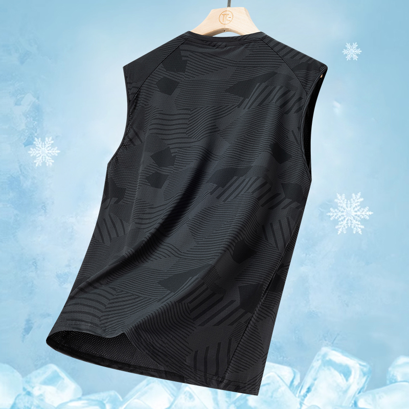 Summer ice silk vest t-shirt men's camouflage quick drying elastic outdoor sports thin style air conditioning casual sleeveless jersey trendy