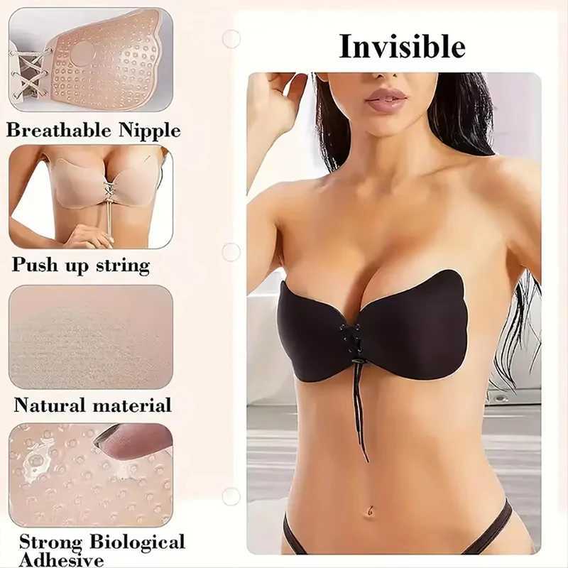 Silicone Nipple Cover Bras Women Seamless Strapless Push Up Brassiere Self Adhesive Invisible Underwear Ladies Sexy Lingerie W250624