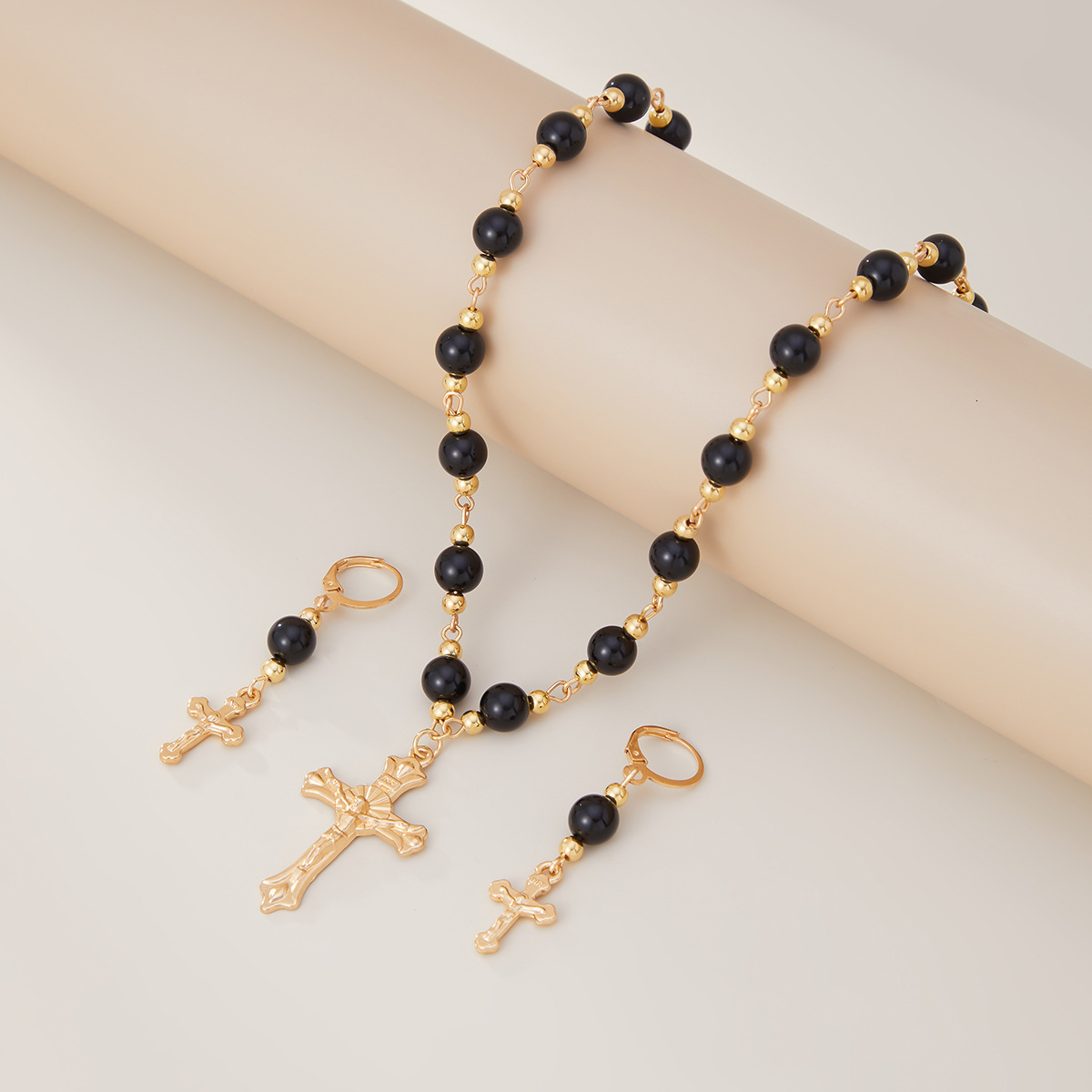 Dark Gothic Style Cross Layered Sweet Cool Punk Girl Round Bead Choker Necklace for Women