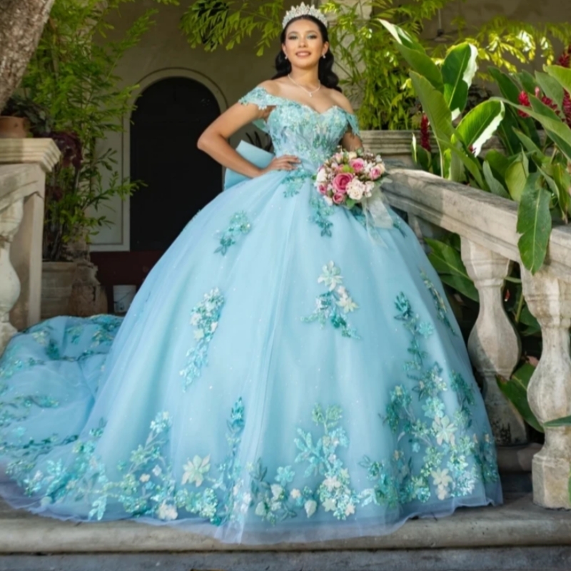 2025 Mint Green Glitter Quinceanera Dresses Ball Gown Sequins Applique Beading Bow Sweet 16 Dress Vestidos De 15 Anos