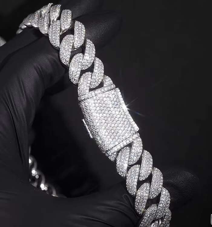 Wholesale Price Paseed Diamond Tester 18mm Miami Cuban Link Chain S925 Silver 3rows Iced Out With Princess Moissanite Necklace