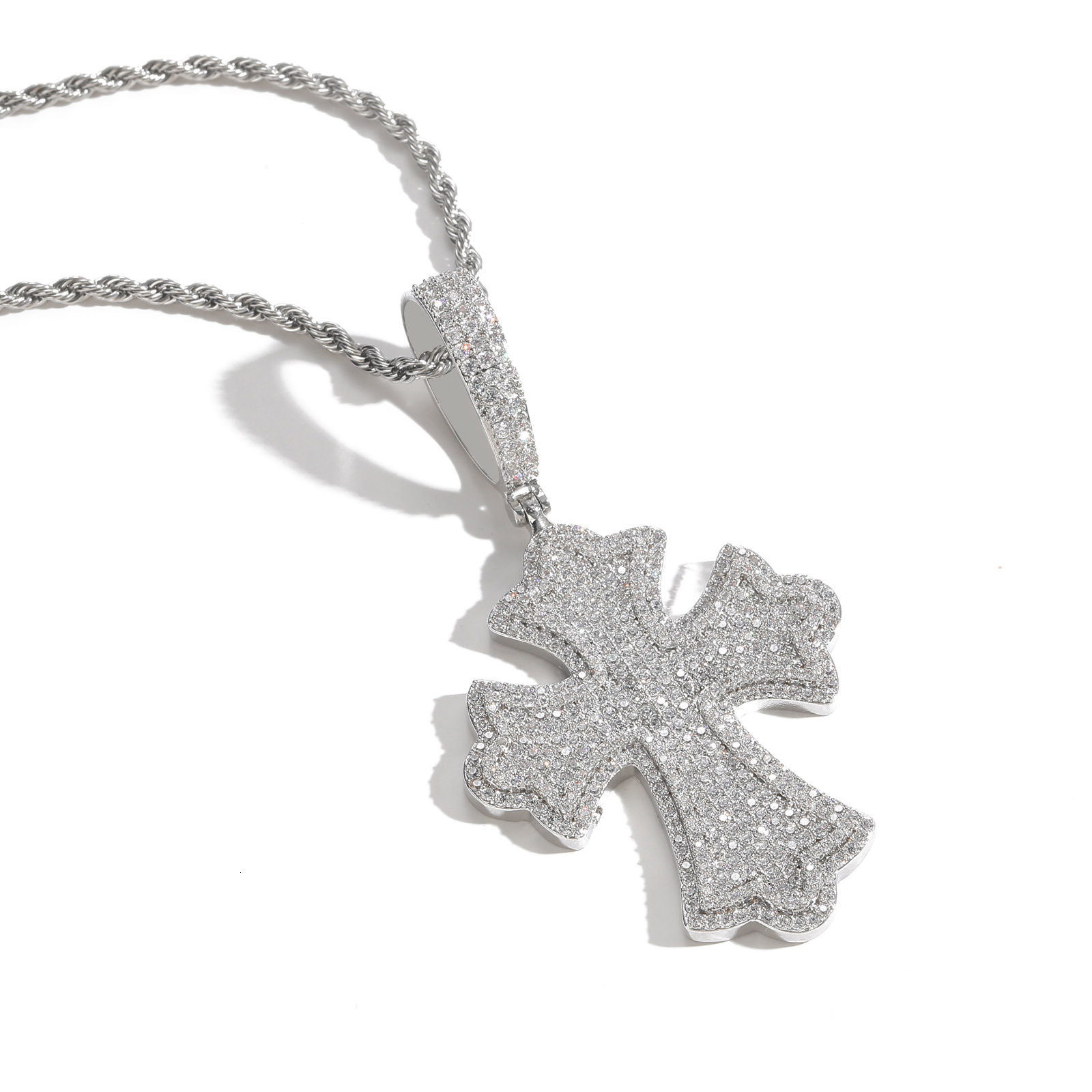Minimalist Cross Pendant Full Ice Out Bling Unisex Moissanite Necklace, Creative Versatile Accessory Pass the diamond tester