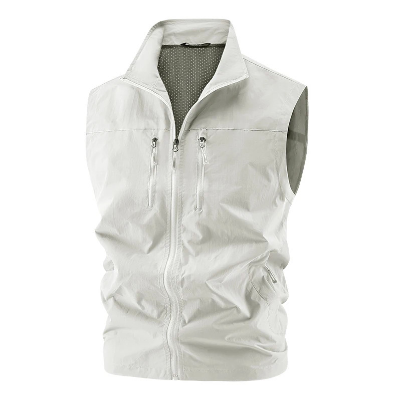 Men Stand Collar Fishing Vest Summer Outdoor Leisure Pography Vest Clothes Loose Solid Color Mens Multi-pocket Tooling Vest 250617