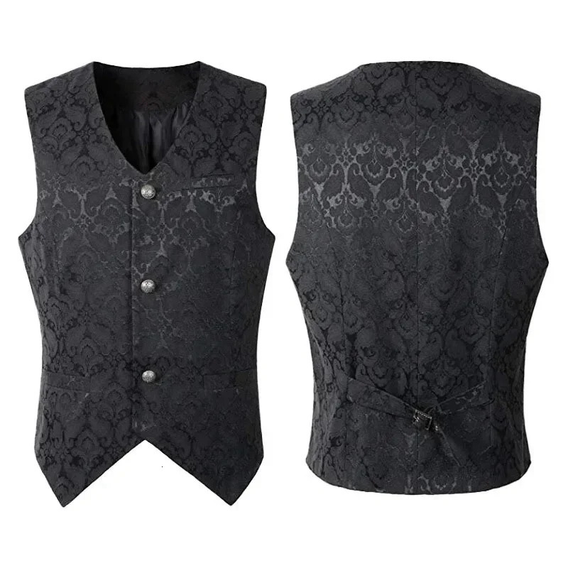 Adult Men Vintage Vest Waistcoat Victorian Black Steampunk Style Gothic Jacquard Swallow Top Costume For Mens Blazer Suit 250614CJ
