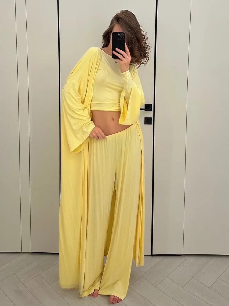 Women Casual Pants Suit Slimfitting Shirt Long Sleeves Floorlength Trousers Threepieces Set 2025 Fashion Loose Street Wear 250616