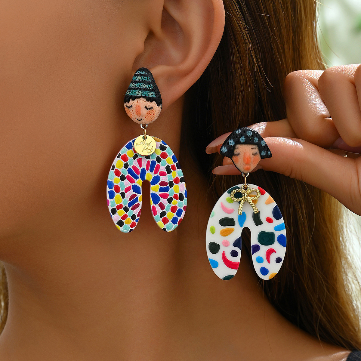 New Cartoon Character Earrings Personality Design Inn Dl Studs Unisex Ear Jewelry