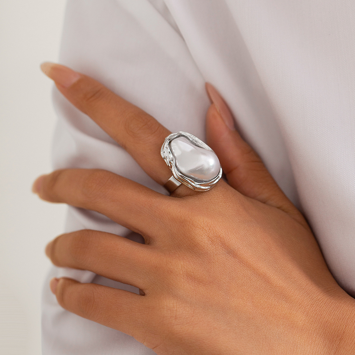 Irregular Baroque Imitation Pearl Open Elegant Ins Style Geometric Ring Jewelry