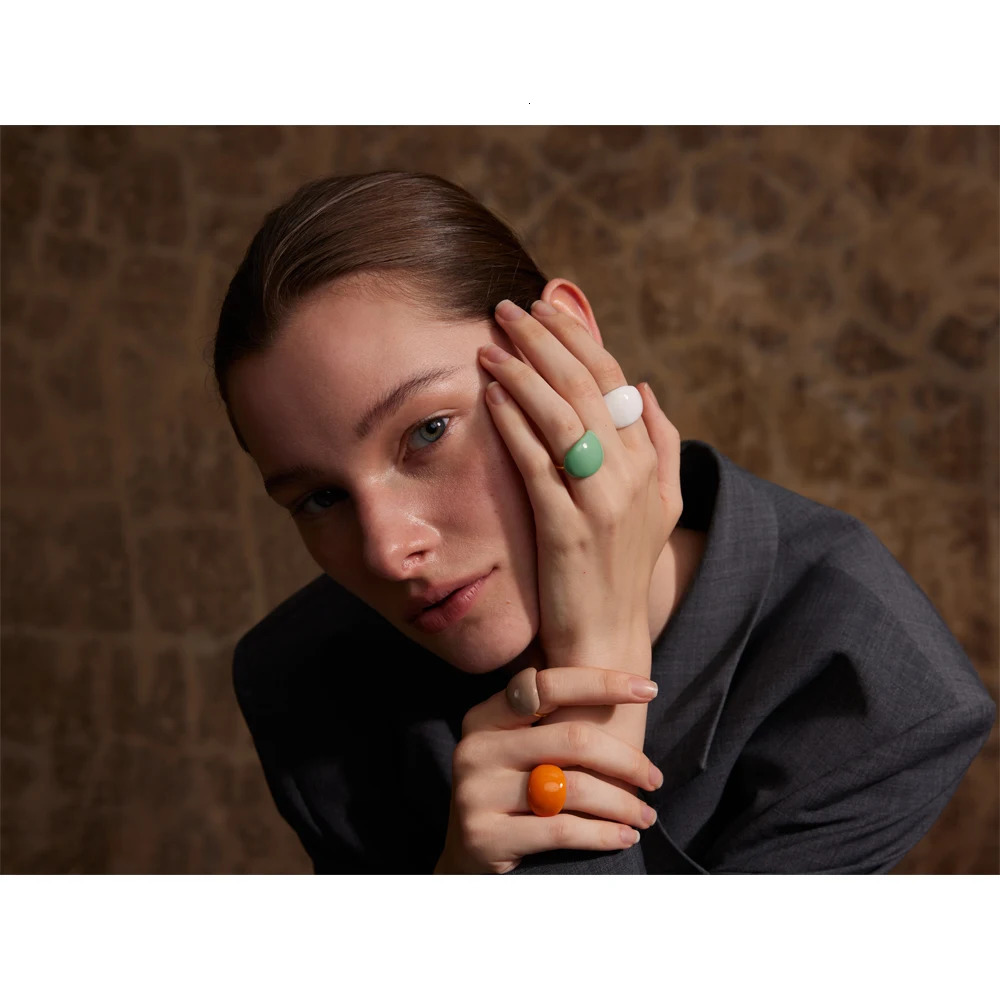 Yhpup Stainless Steel Fashion Joyful Candy Multi-Color Khaki Orange Blue White Enamel Ring Waterproof Adjustable Charm Jewelry 250624