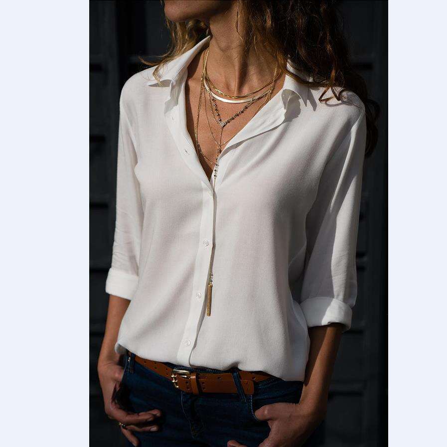 Autumn Winter Women's New Long Sleeve Deep V Button Chiffon Blouse B5