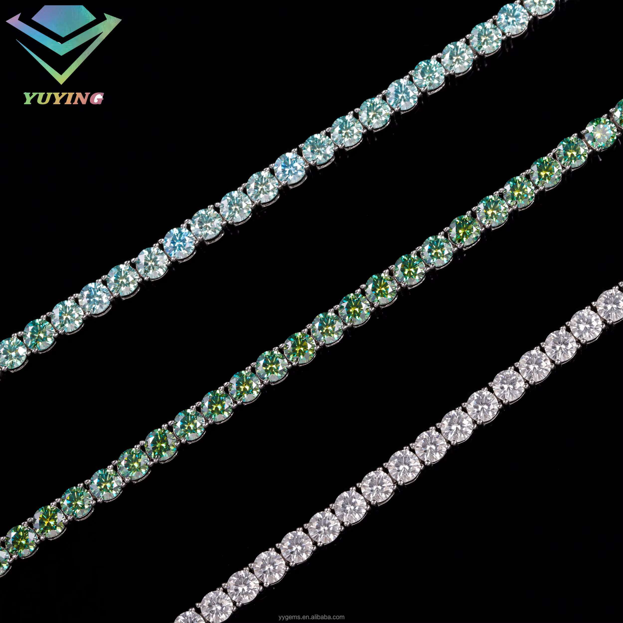 100% Pass Diamond Tester Fancy Vvs Blue Green Mossanite Iced Out Tennis Bracelet S925 Silver Diamond Tennis Bracelet in Stock