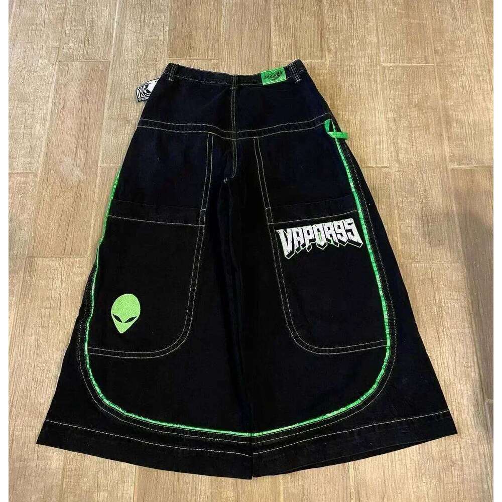 Y2K Gothic American Punk Skull Men Women Trendy High Jeans Casual Straight Loose Washed Multifunctional Wide Leg Pants