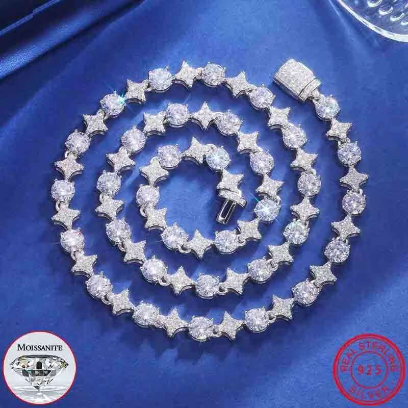 Hip-hop D Color Iced Out Moissanite Diamond Tennis Chain Necklaces For Women Men with Certificate 925 Sterling Silver Neck Chain
