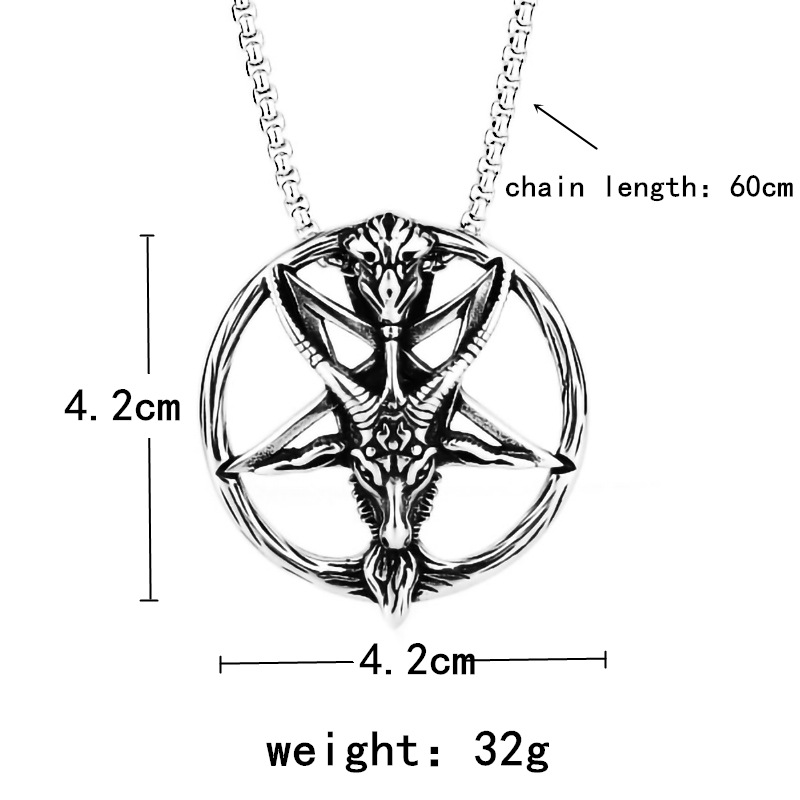 Retro Goat Round Brand Hexagonal Star Pendant Couple Hip-hop Stainless Steel Necklace Casual Literary Gift for Men and Women