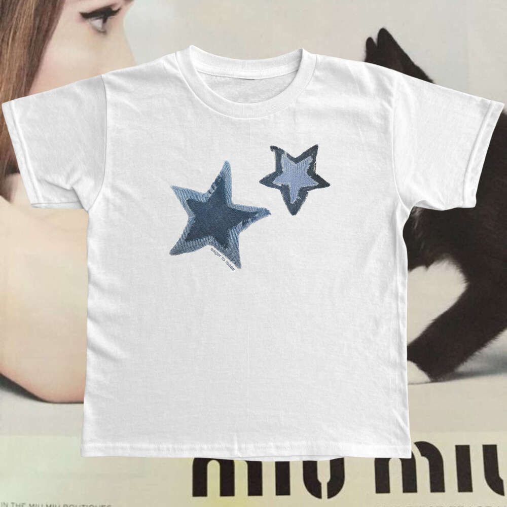 American Style Hot Girl Sleeve Women's Summer New Star Print Slim Fit T-Shirt High Short Top Trendy B5