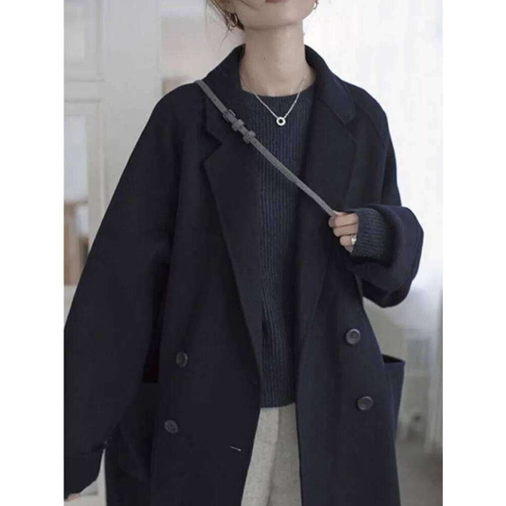 Korean Version High-End Double-Sided Cashmere For Women'S Autumn And Winter New Loose Suit Camel Colored Woolen Coat