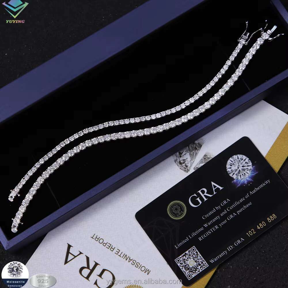 2mm-6.5 mm Diamond Tennis Moissanite Chain White Gold Plated 925 Sterling Silver VVS Mossanite Fine Jewelry Bracelet