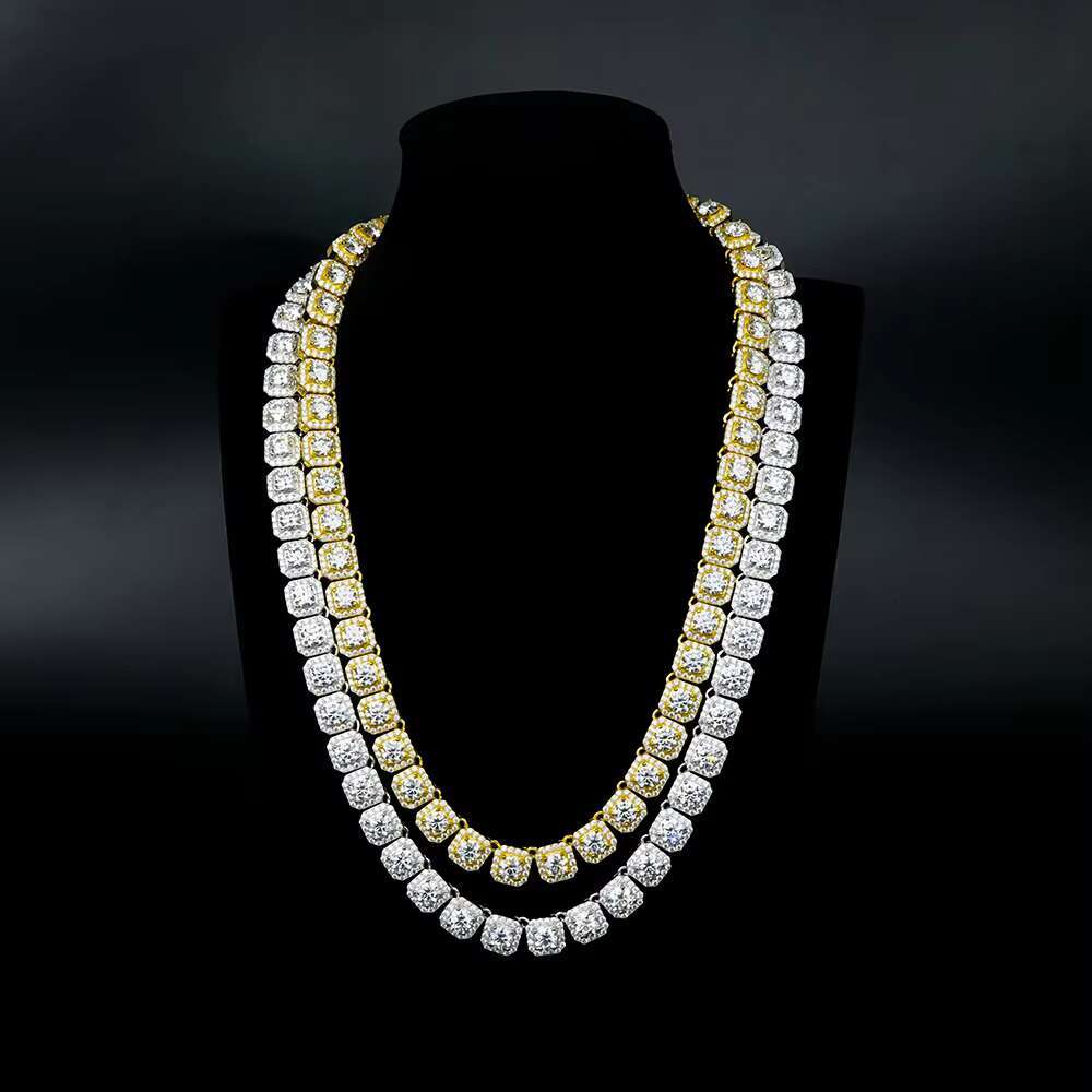 Xingyue Factory Hip Hop Cuban Gra Certified 11mm Mossanite Moissanite square Cut Clustered Tennis Chain Necklace with Side Ice