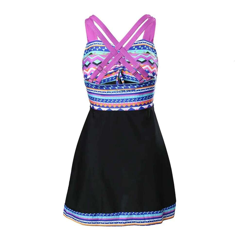 Split Swimwear Halter Lace Up Gathered Floral Printed Tankinis Women Drawstring Chest Pad V Neck Conservative Swimsuits