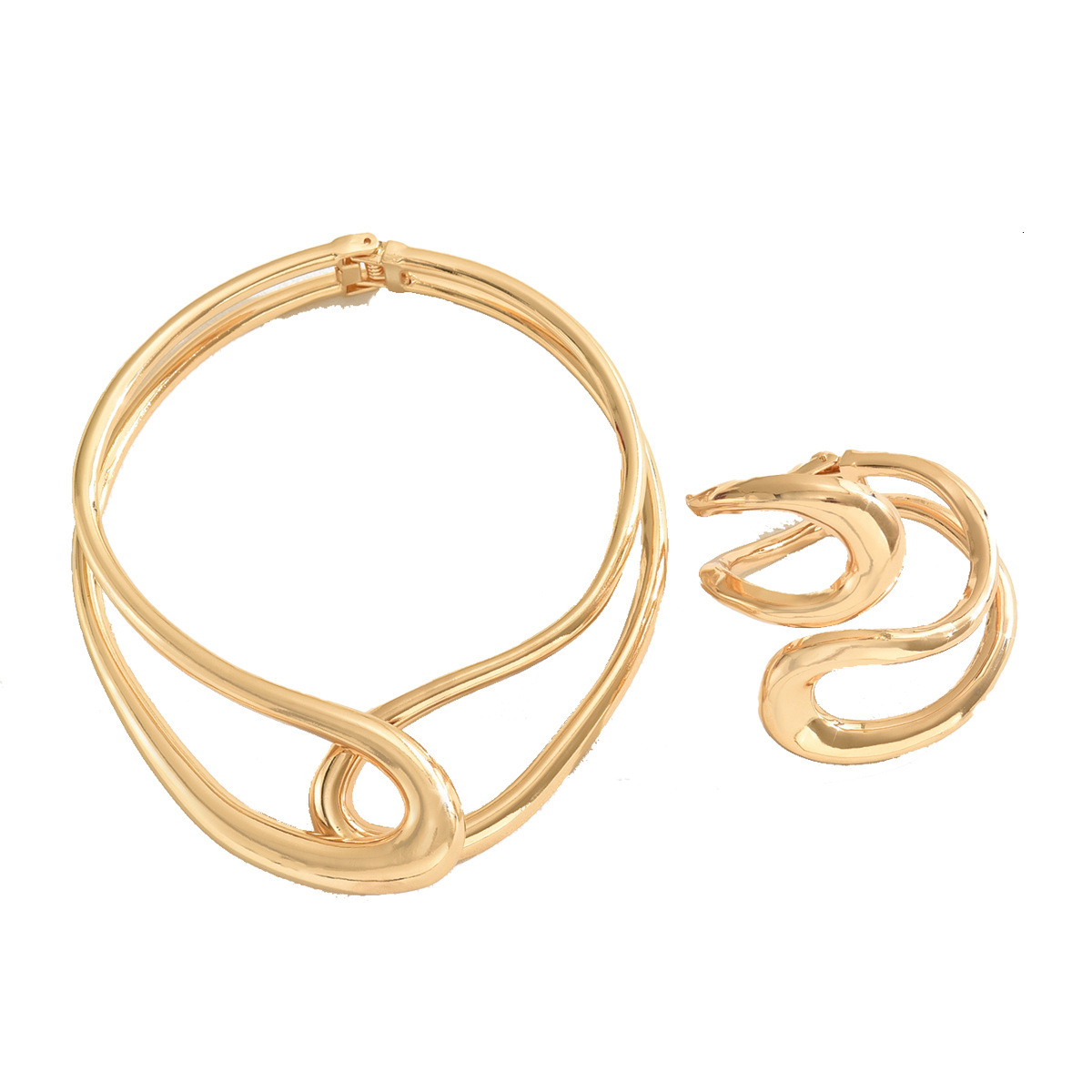 Light Style Women's Double Layer Circle Metal Necklace Electroplated Design Bracelet Jewelry