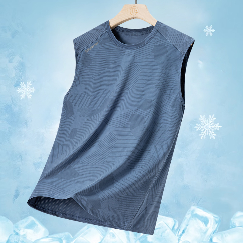 Summer ice silk vest t-shirt men's camouflage quick drying elastic outdoor sports thin style air conditioning casual sleeveless jersey trendy