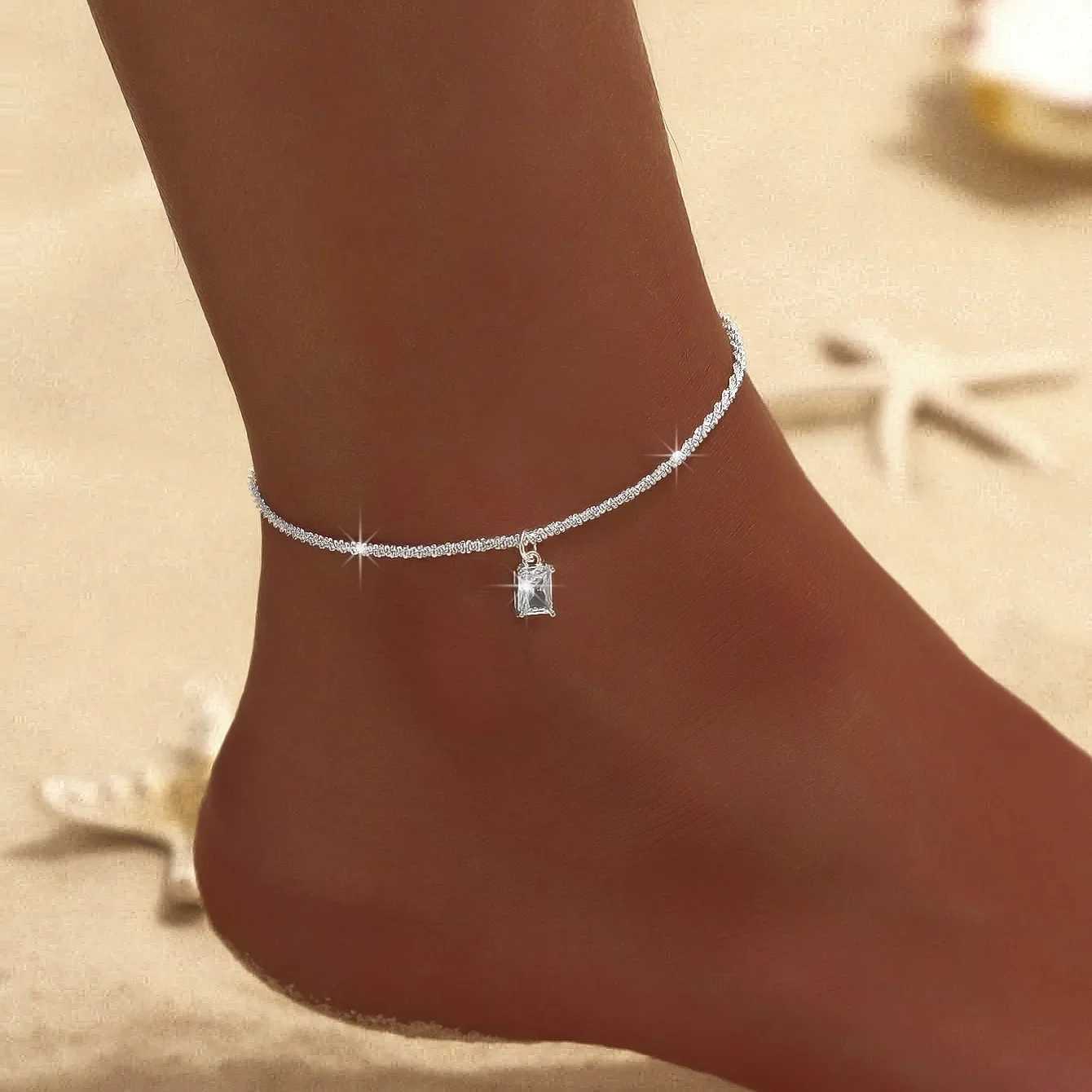 Sparkling Thin Chain Anklet Bracelet for Women Zircon Cross Pendant Bracelet on Leg Foot Trendy Boho Summer Beach Jewelry U250624