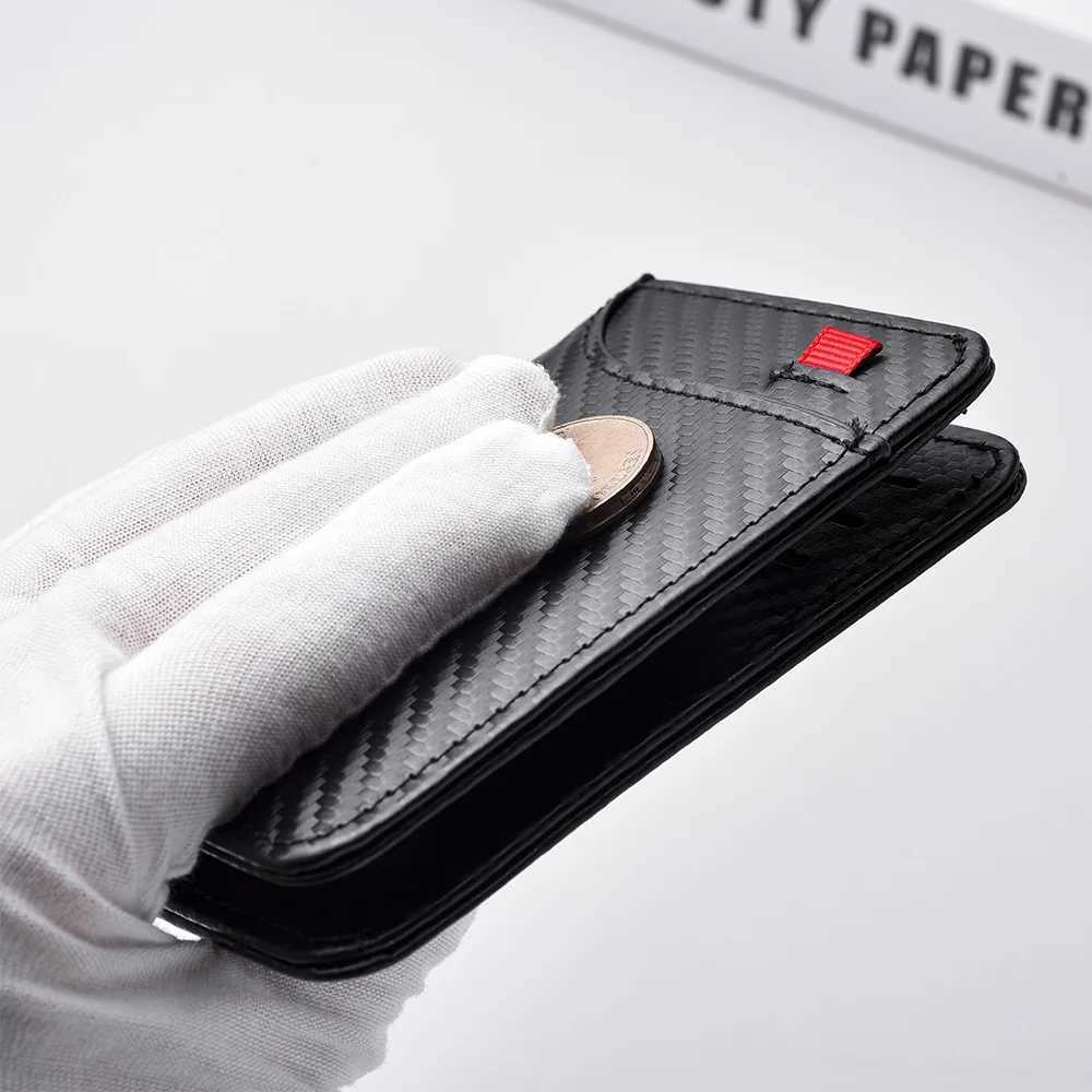 Ultra-Slim Carb Fiber Wallet - Modern Minimalist Design with ID Window Multiple Card Slots - Durable PU Material PolymerXJ250624