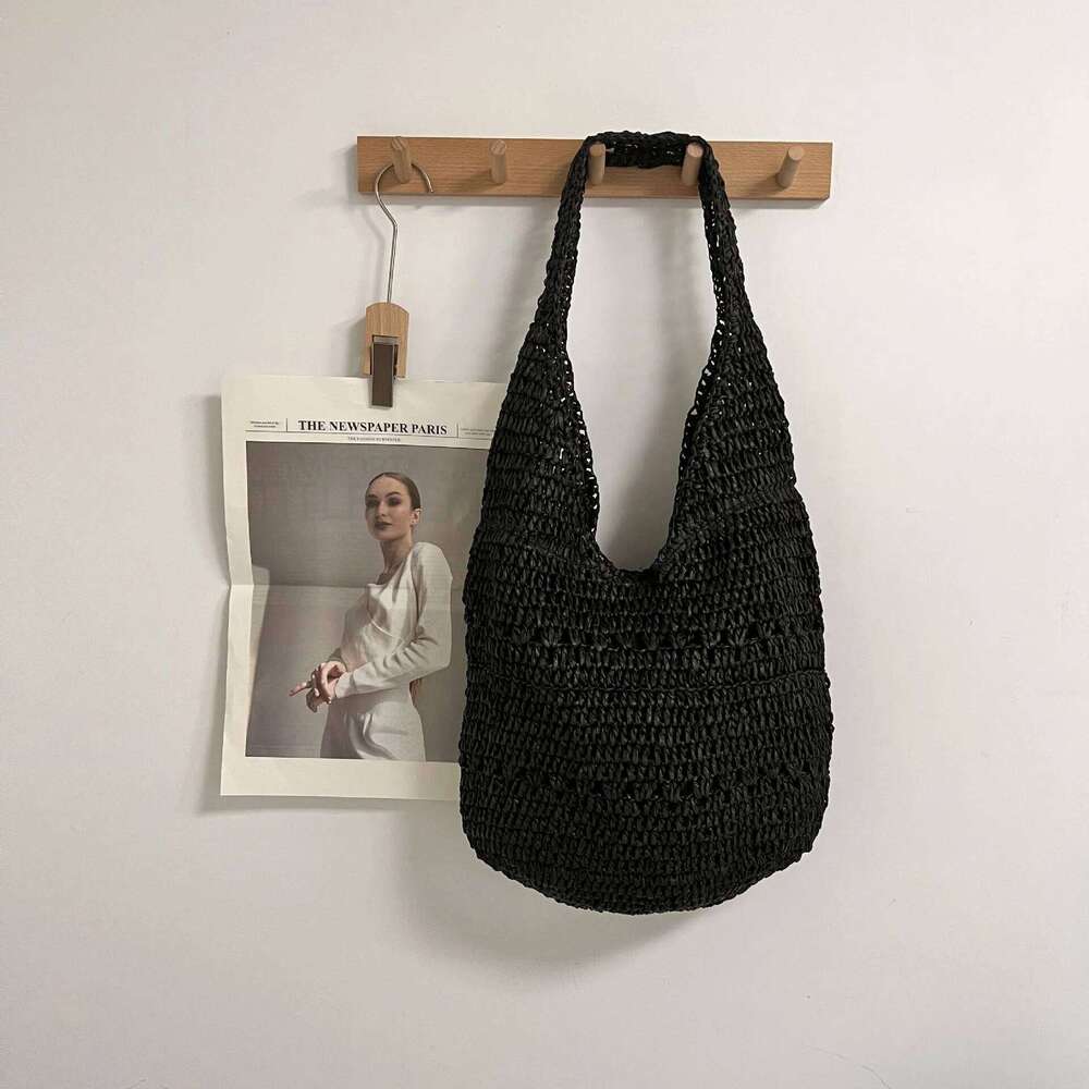Bohemian Woven Beach Paper Rope Straw Shoulder Bag Summer Crochet Handbag Half Moon Shopper Purse Travel Soft Hobos Bags NEW
