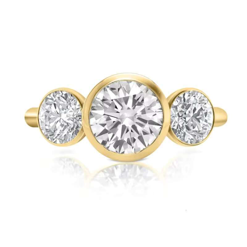 Fine Jewelry Moissanite Ring Women DEF Color Round 14k Gold Three Stone Bezel Setting Ladies Moissanite Ring