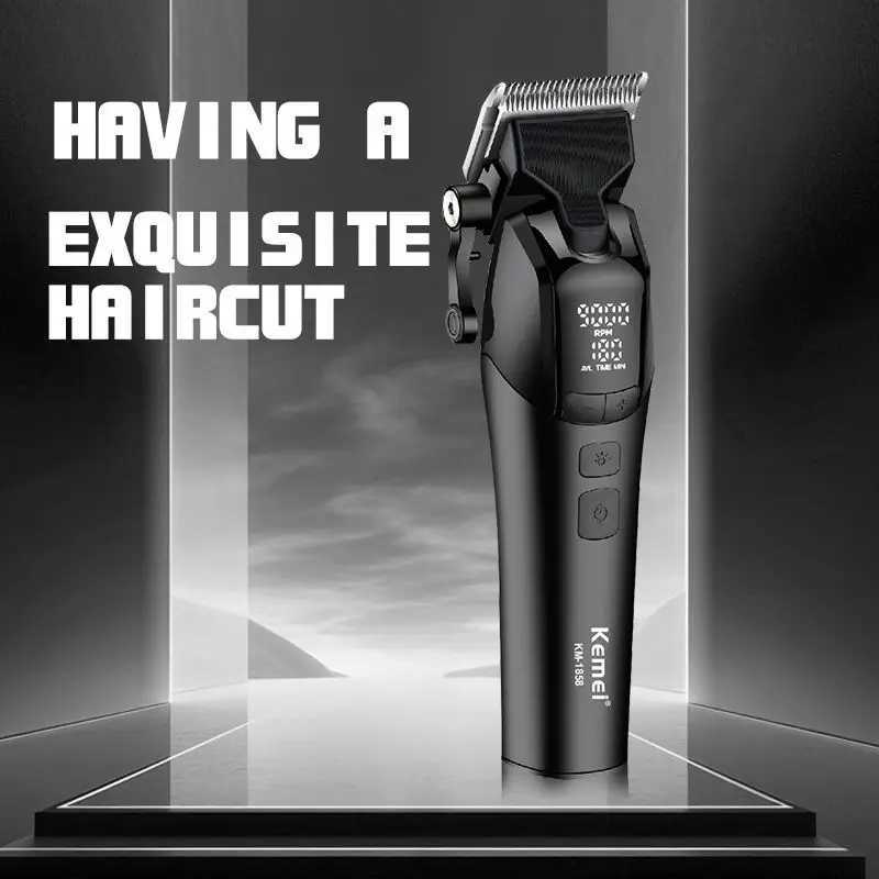 Kemei 1858 Original Professional Rechargeable Hair Trimmer Adjustable Hair Clipper USB Carving Barber Salon DLC Blade XJ250624
