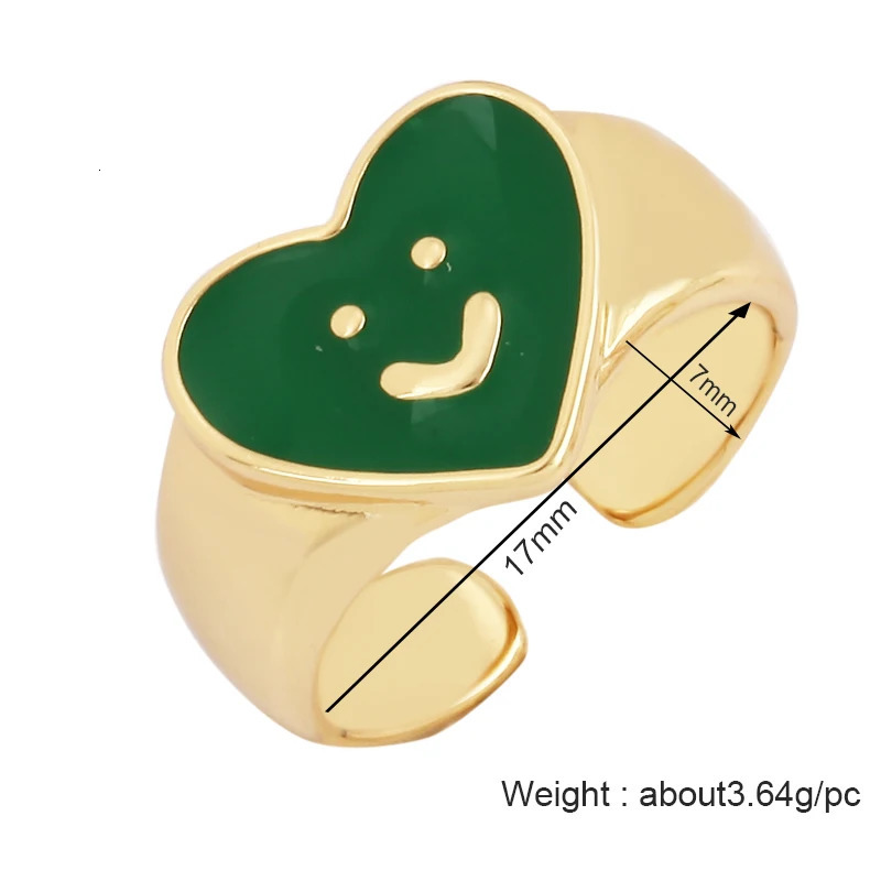 Love Heart Shape 18K Gold Plated Finger RingColourful Enamel Coated Zircon Open Adjustable Rings Jewelry Findings Supplies P34 250624