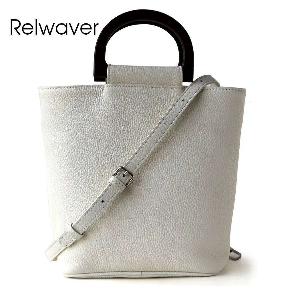 Luxury Designer bags Relwaver women tote genuine leather bucket 2005 autumn winter small shoulder wooden handle cross body bag