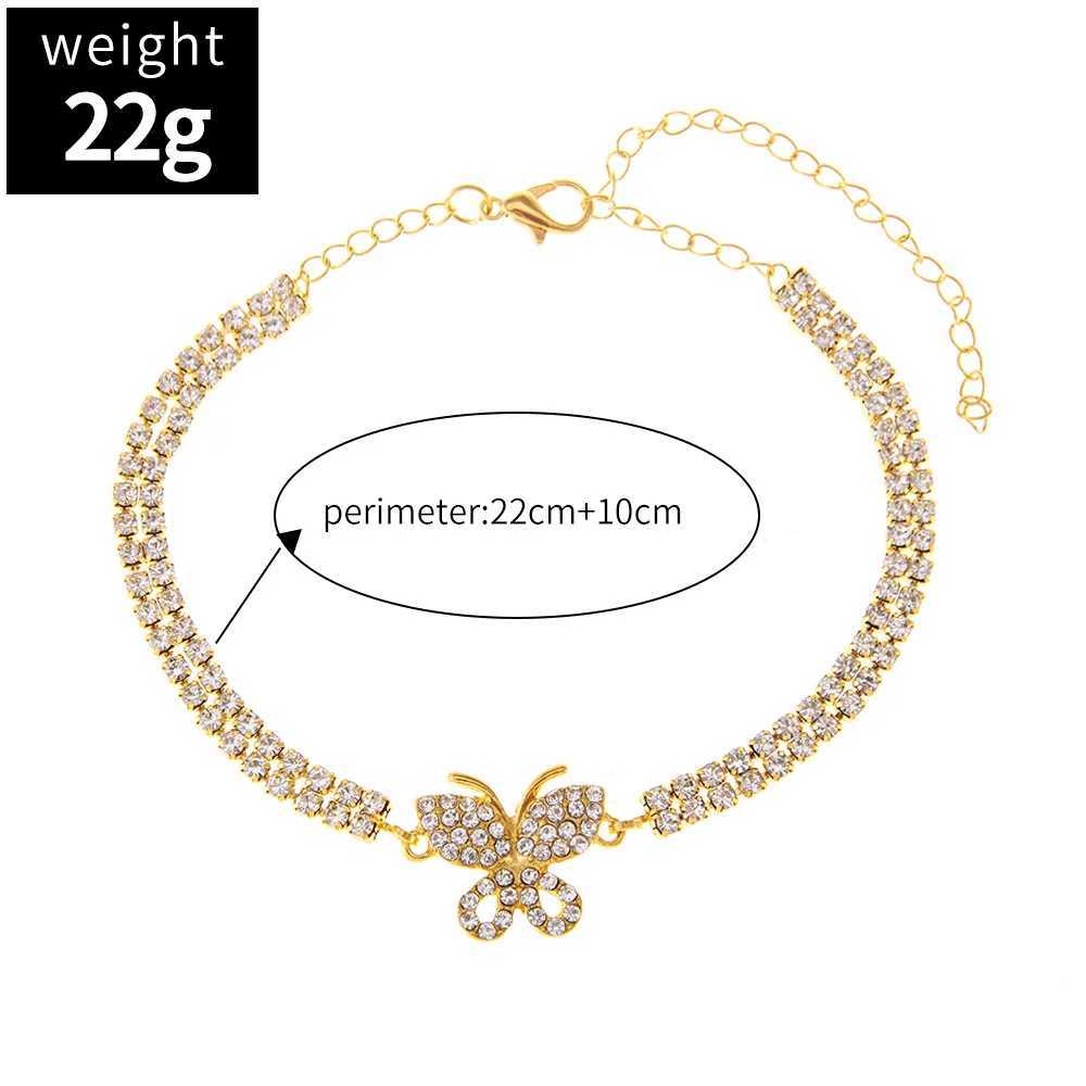 Shining Butterfly Charm Anklet For Women Summer Beach Double Row Rhinestone Chain Ankle Bracelet Barefoot Sandals Foot Jewelry U250624