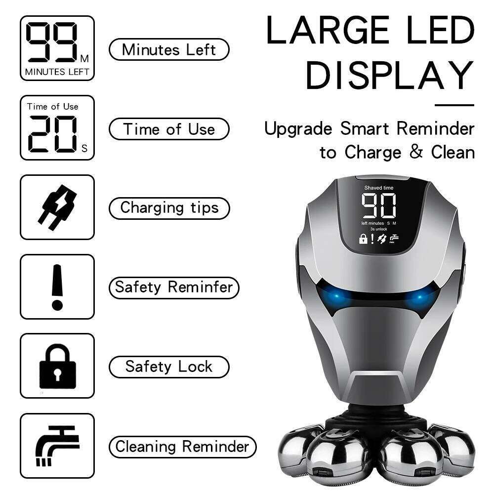 Electric Bald Shaver For Men Powerful Shaving Hine Washable Wet Dry Beard Hair Trimmer USB Charging 7D Floating Cutter