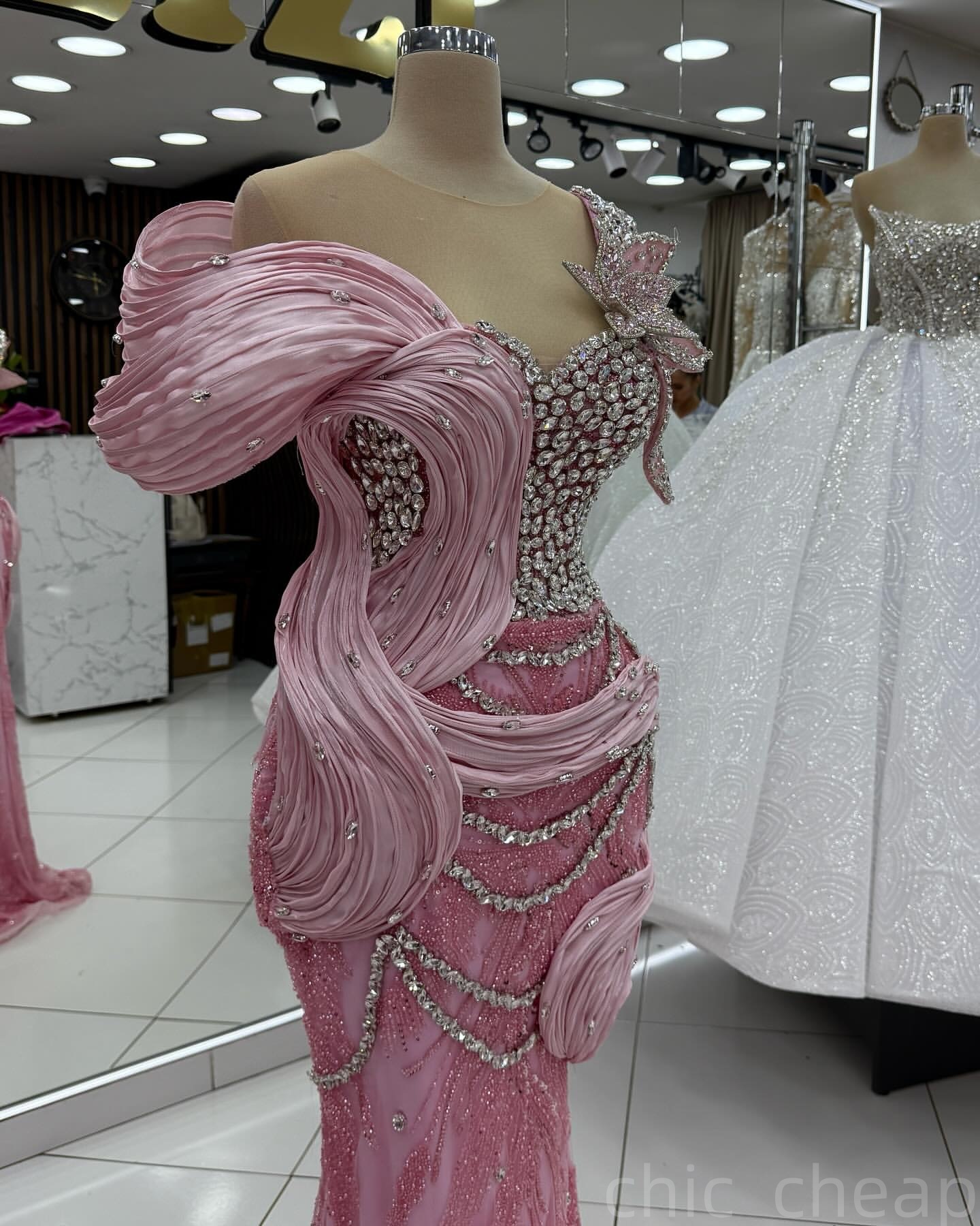 Pink Mermaid Prom Dresses 2025 Rhinestones Flowers Sequined Lace Evening Formal Party Second Birthday Engagement Gowns Plus Size Dress For Special Occ