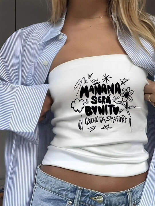 Summer New Short Sleeve Bread Casual Versatile Printed Crop Spicy Girl Outfit Base Shirt Tube Top Small Vest B5