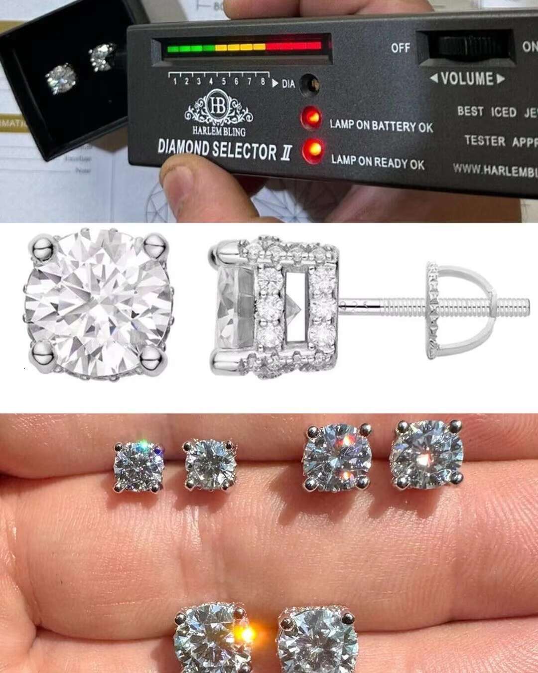 4mm Moissanite Earrings Iced Out Fireball 925 Silver GRA Certificate Screw Back Studs Moissanite Earrings