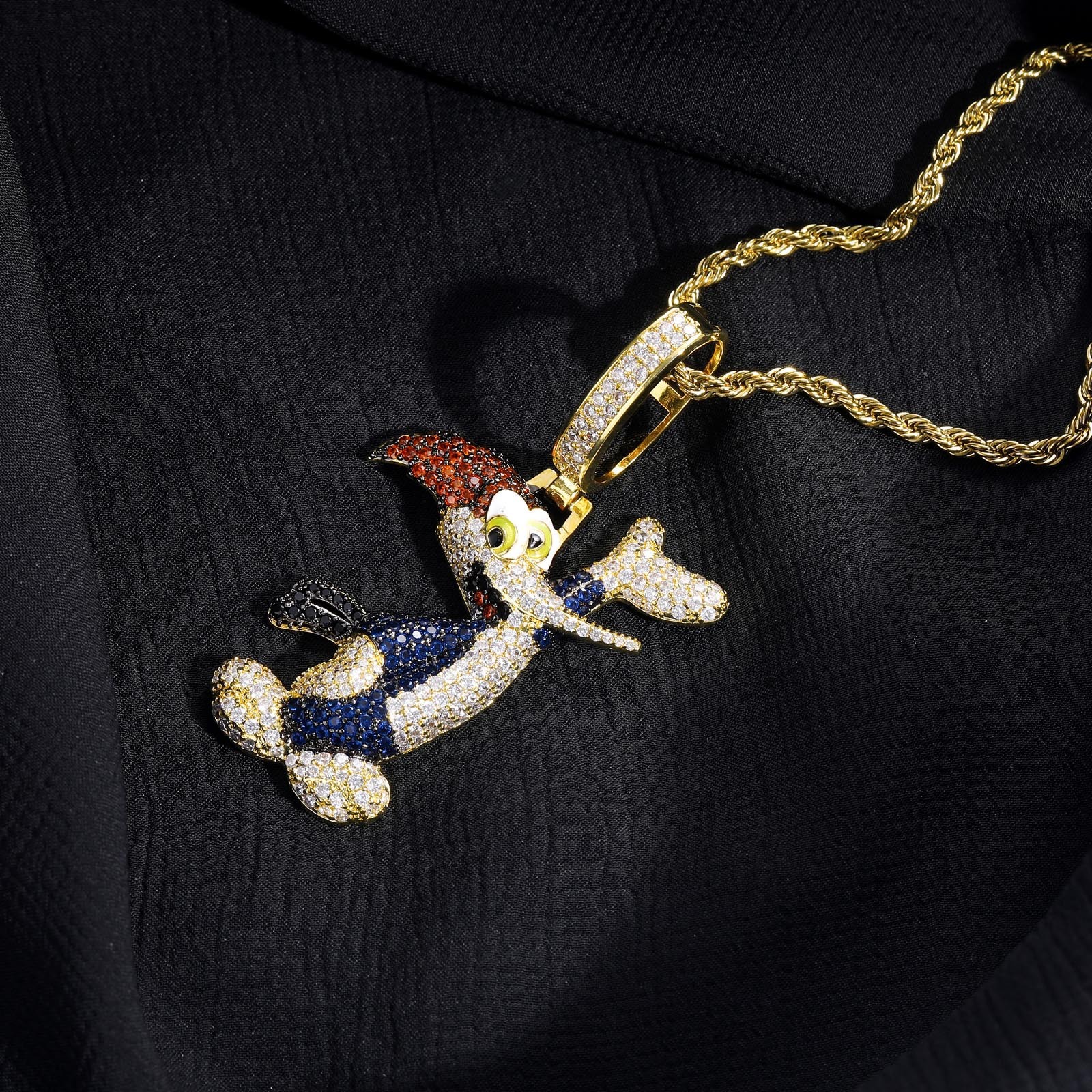 New Style Cartoon Woodpecker Pendant Cute Ice Out Colorful Diamond Hip Hop Men's Stylish Moissanite Necklace Pass the diamond tester