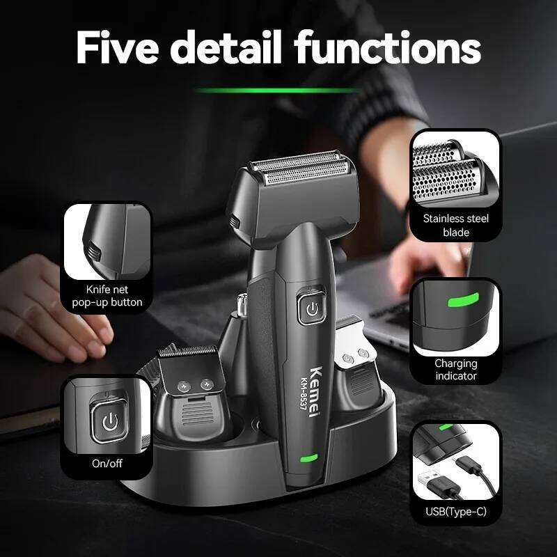 Kemei 4 In 1 Multifunction Foil Shaver Nose Ear Trimmer Cordless Hair Clipper Electric Razor Rechargeable Men Grooming Kit