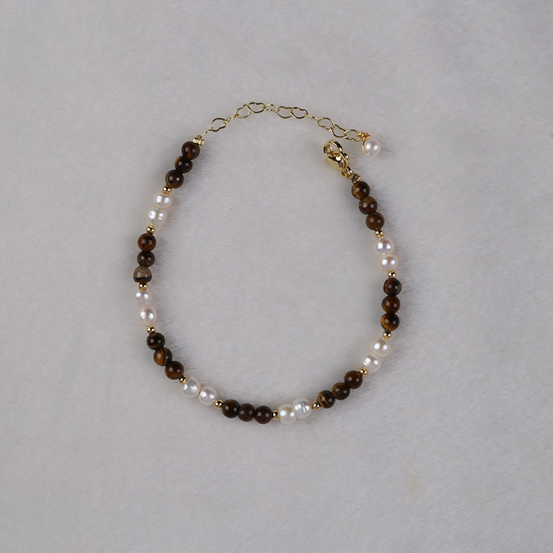 Elegant Handmade Bracelet Featuring Freshwater Pearls and Stones Customizable Fit