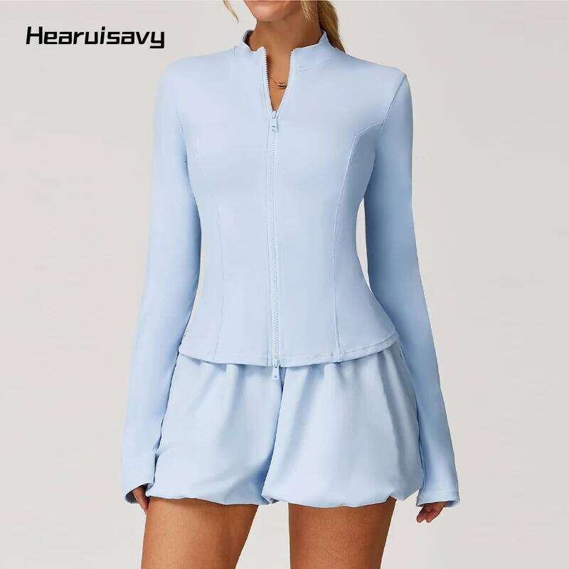 Hearuisavy Women's Sun Protection Yoga Jackets Stand Collar Double-Zippered Flared Cuff Design Fiess Running Workout Sport Top