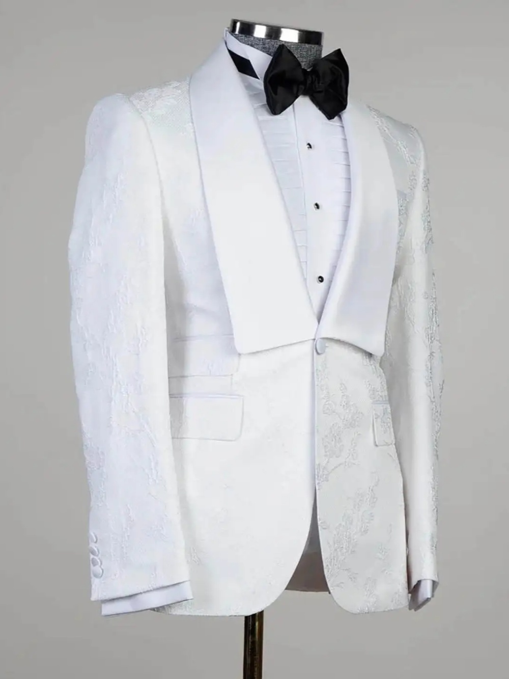 Elegant White Wedding Tuxedos Jacquard 2 Piece Set Jacket Pant Men Suit Classic Shawl Lapel Groom Wear Party Suits Customized