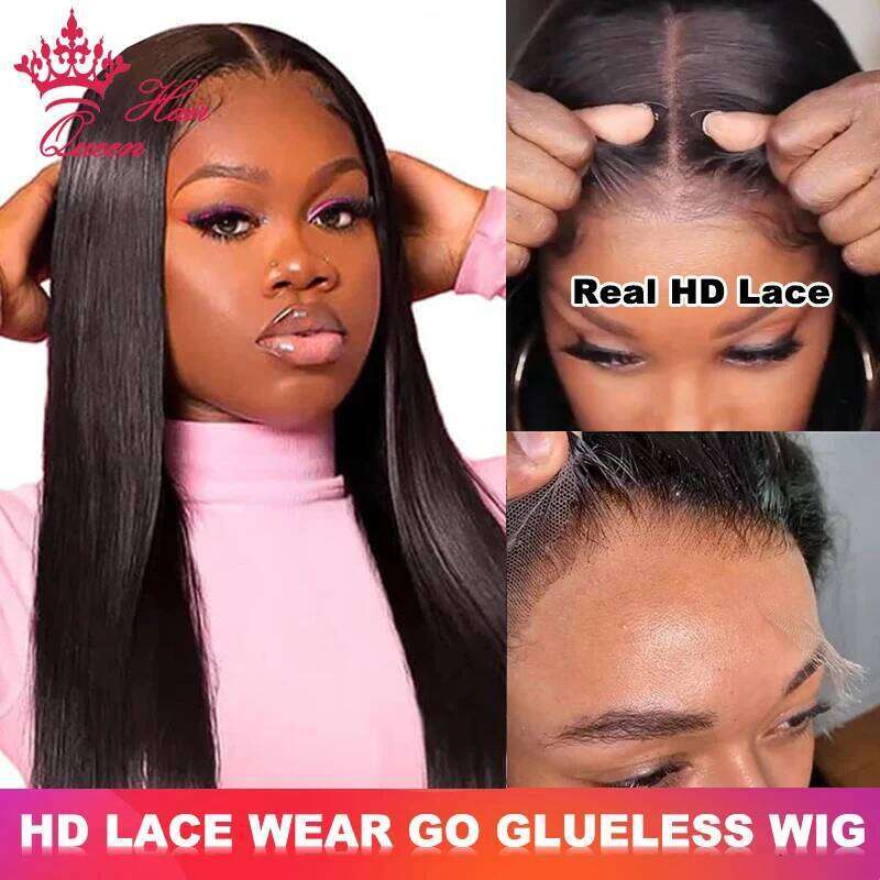 Real HD Glueless Straight Undetectable Invisible Melt Skin Lace Wear Go Wig 5x5 250% Raw Human Pre plucked Queen Hair